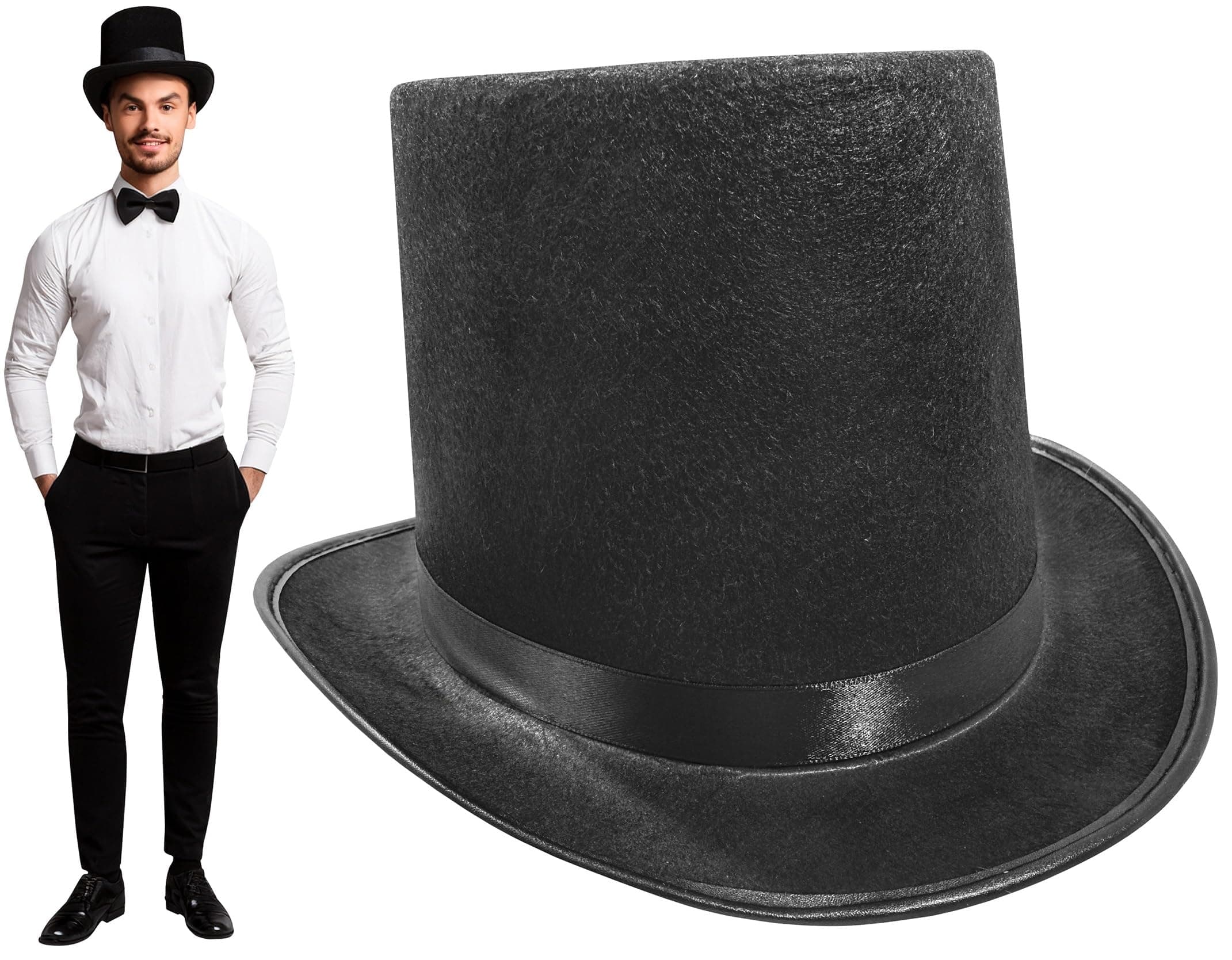 Tall Deluxe Felt Top Hat, Black, One Size