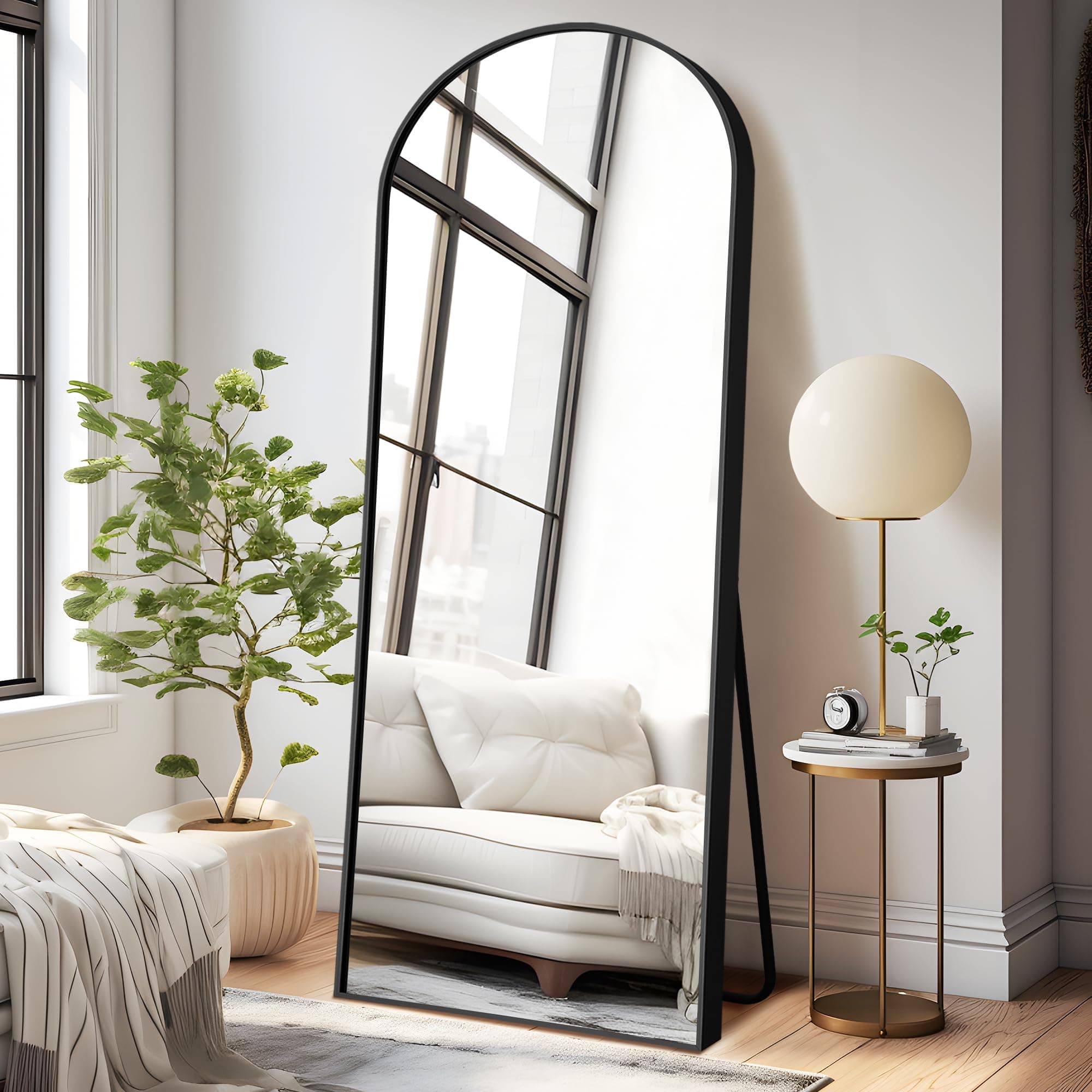 Arched Full Length Mirror, 160x60cm Arch Floor Mirror with Stand, Full Length Mirror Wall Mirror Hanging or Leaning Arched-Top Full Body Mirror for Bedroom (Black, 160x60cm (63"x23.6"))